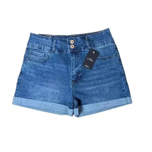 New FOREVER 21 Up Lyfter Slim Fit Push Up Back Double Button Jean Shorts Size 28 - Picture 1 of 7